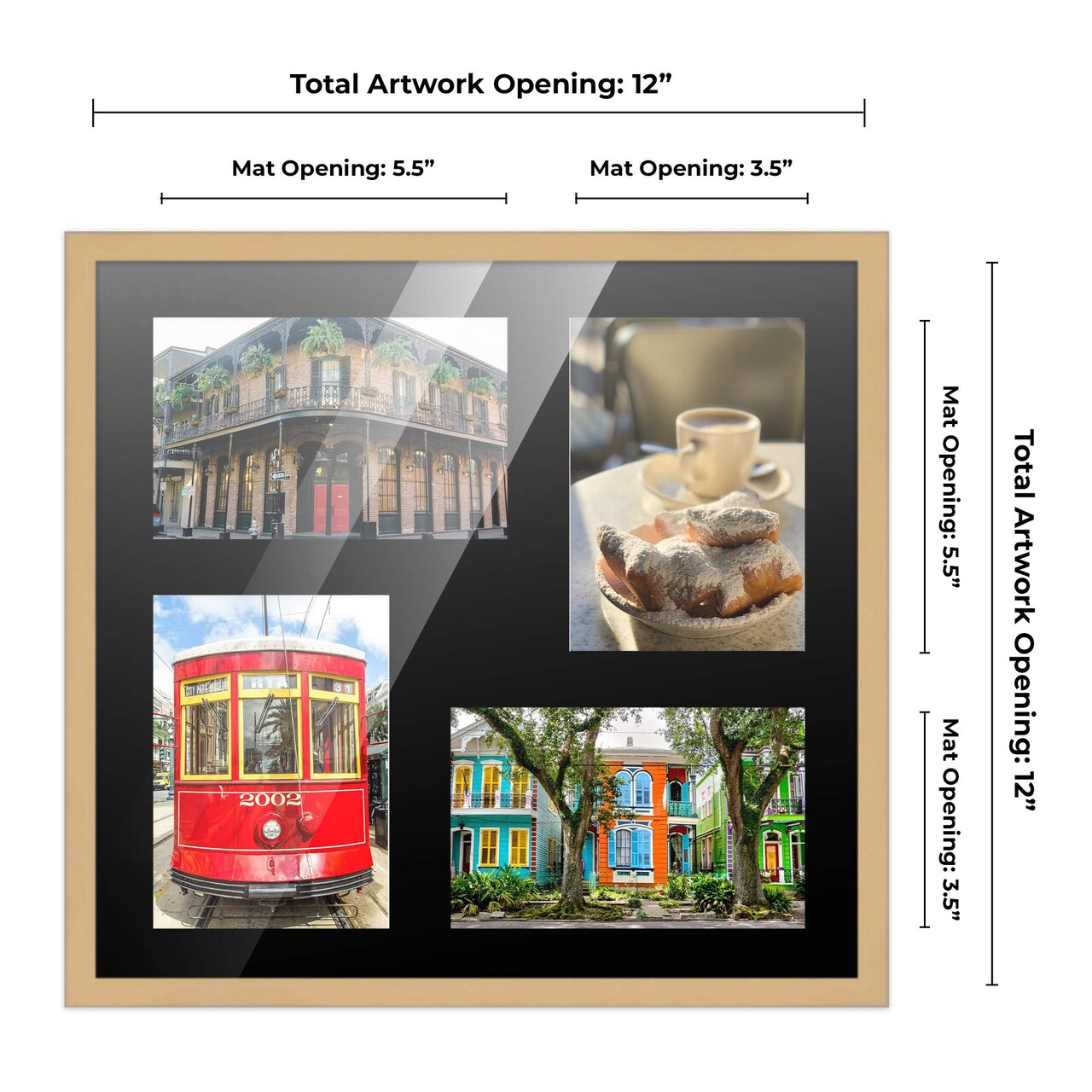 Natural Finish Collage Frame - Black Mat, 20 Frame Sizes to Choose From, UV Acrylic, Wall Hanging Hardware, Vertical or Horizontal Display